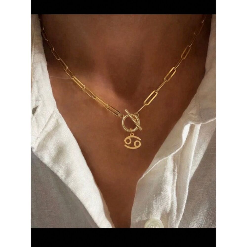 Gold Cancer Zodiac Toggle Necklace R583